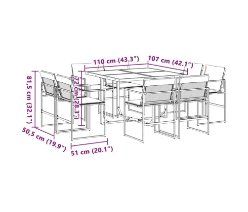 9-Osaline Aia Söögimööbli Komplekt Patjadega, Valge, Tekstileen