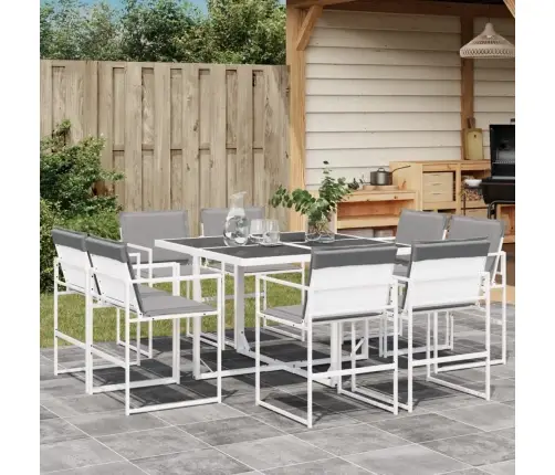 9-Osaline Aia Söögimööbli Komplekt Patjadega, Valge, Tekstileen