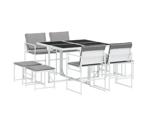 9-Osaline Aia Söögimööbli Komplekt Patjadega, Valge, Tekstileen