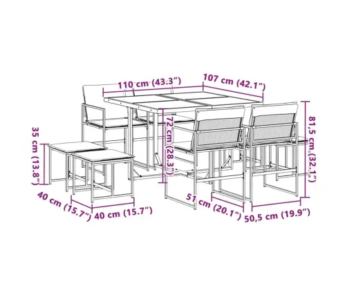 9-Osaline Aia Söögimööbli Komplekt Patjadega, Valge, Tekstileen