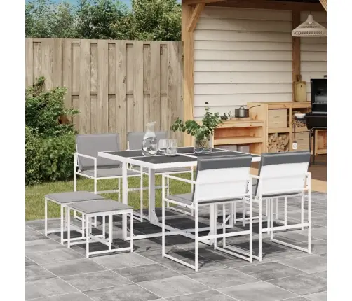 9-Osaline Aia Söögimööbli Komplekt Patjadega, Valge, Tekstileen
