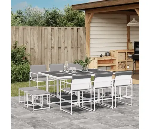 11-Daļīgs Dārza Mēbeļu Komplekts Ar Matračiem, Balts Tekstilēns Vidaxl