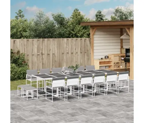 17-Daļīgs Dārza Mēbeļu Komplekts Ar Matračiem, Balts Tekstilēns Vidaxl