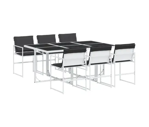 7-Osaline Aia Söögimööbli Komplekt Patjadega, Valge, Tekstileen