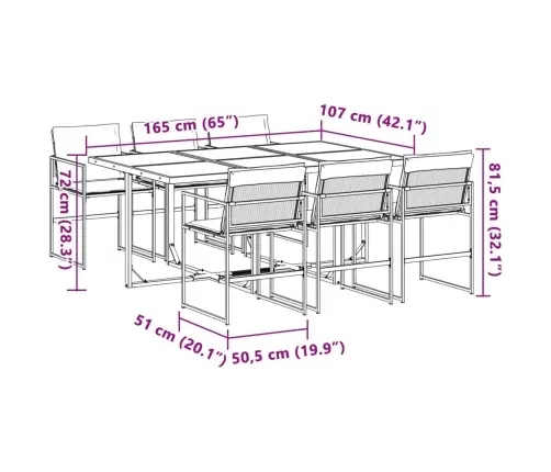 7-Osaline Aia Söögimööbli Komplekt Patjadega, Valge, Tekstileen