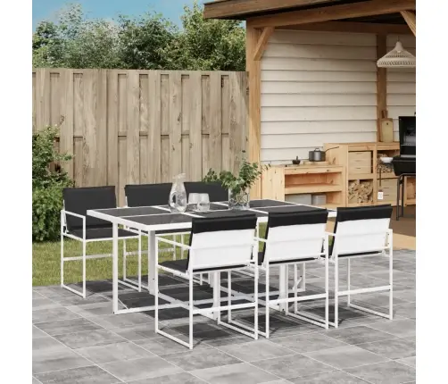 7-Osaline Aia Söögimööbli Komplekt Patjadega, Valge, Tekstileen