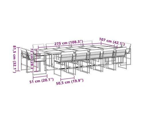 15-Osaline Aia Söögimööbli Komplekt Patjadega, Valge Tekstileen