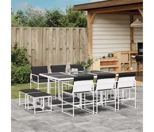 11-Osaline Aia Söögimööbli Komplekt Patjadega, Valge Tekstileen