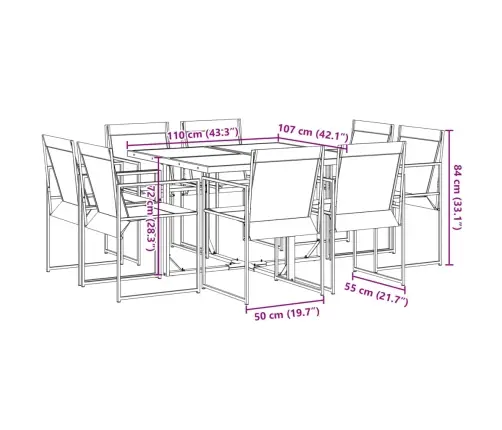 9-Osaline Aia Söögimööbli Komplekt, Must, Tekstileen
