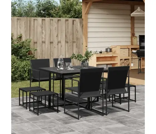 9-Daļīgs Dārza Mēbeļu Komplekts, Melns Tekstilēns Vidaxl