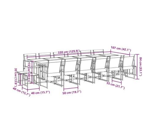 17-Daļīgs Dārza Mēbeļu Komplekts, Melns Tekstilēns Vidaxl