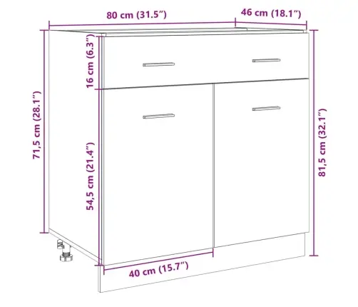 Sahtlitega Alumine Kapp "Lyon", Sonoma Tamm, 80X46X81,5 cm Töödeldud Puit