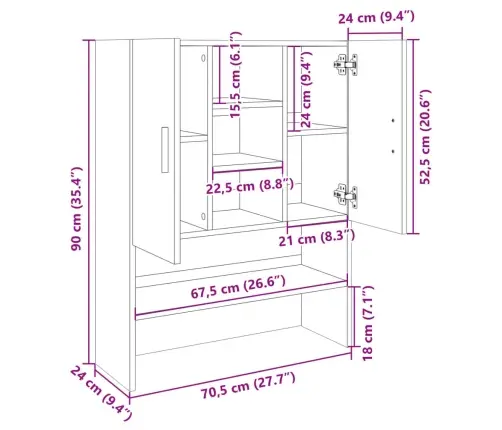 Veļasmašīnas Plaukts, Ozolkoka Krāsa, 70,5X24X90 Cm Vidaxl