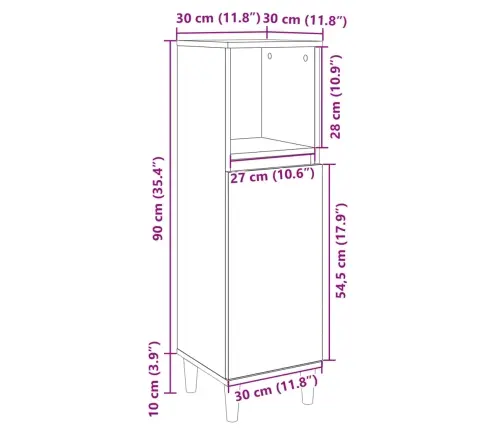 Vannitoakapp, Sonoma Tamm, 30 X 30 X 100 cm Tehispuit