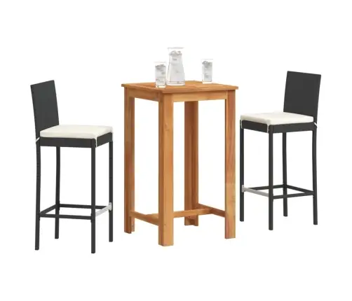 Sodo Baro Komplektas, 3 Dalių, Juodas, Akacija Ir Poliratanas