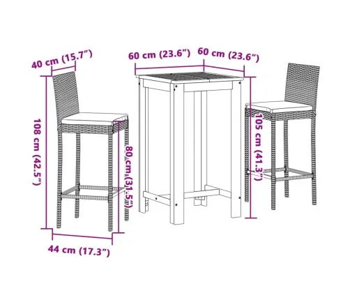 3-Osaline Aia Baarikomplekt, Hall, Akaatsiapuit Ja Polürotang