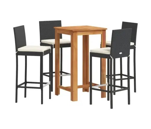 5-Daļīgs Dārza Bāra Mēbeļu Komplekts, Melns, Akācijas Koks, Pe Vidaxl