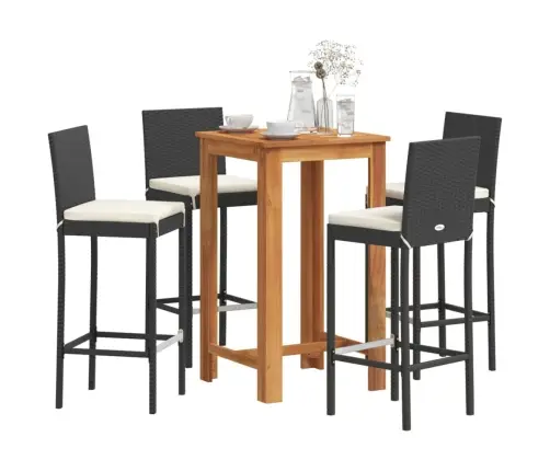 5-Daļīgs Dārza Bāra Mēbeļu Komplekts, Melns, Akācijas Koks, Pe Vidaxl