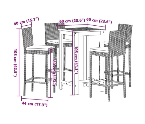 5-Osaline Aia Baarikomplekt, Hall, Akaatsiapuit Ja Polürotang