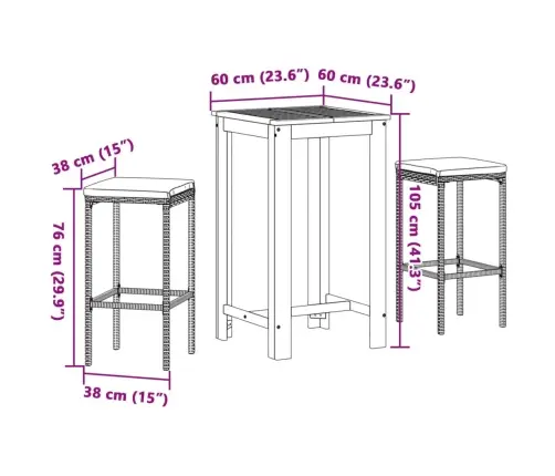 Sodo Baro Komplektas, 3 Dalių, Rudas, Akacija Ir Poliratanas