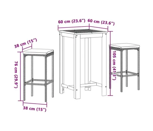 3-Daļīgs Dārza Bāra Mēbeļu Komplekts, Akācijas Masīvkoks, Pe Vidaxl