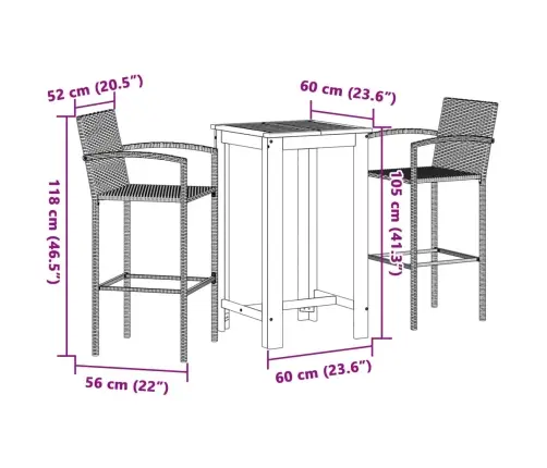 3-Osaline Aia Baarikomplekt, Pruun, Akaatsiapuit Ja Polürotang