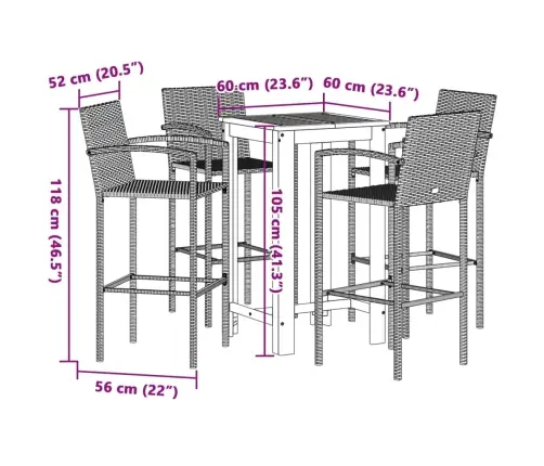 5-Daļīgs Dārza Bāra Mēbeļu Komplekts, Pelēks, Akācijas Koks, Pe Vidaxl