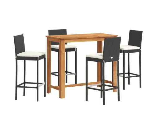 5-Daļīgs Dārza Bāra Mēbeļu Komplekts, Melns, Akācijas Koks, Pe Vidaxl