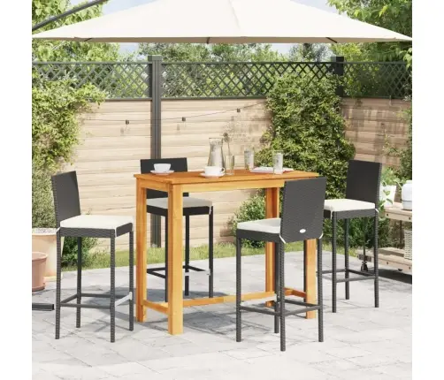 5-Daļīgs Dārza Bāra Mēbeļu Komplekts, Melns, Akācijas Koks, Pe Vidaxl