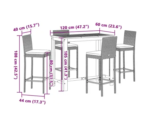 5-Daļīgs Dārza Bāra Mēbeļu Komplekts, Melns, Akācijas Koks, Pe Vidaxl