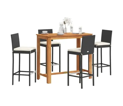 5-Daļīgs Dārza Bāra Mēbeļu Komplekts, Melns, Akācijas Koks, Pe Vidaxl