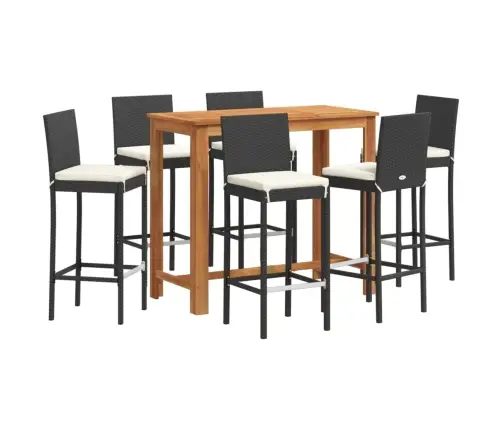 7-Daļīgs Dārza Bāra Mēbeļu Komplekts, Melns, Akācijas Koks, Pe Vidaxl