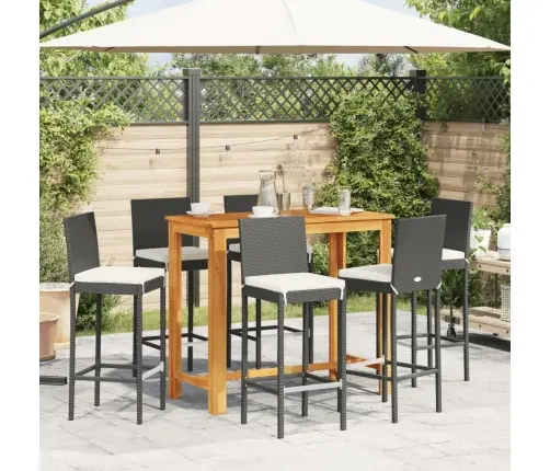 7-Daļīgs Dārza Bāra Mēbeļu Komplekts, Melns, Akācijas Koks, Pe Vidaxl