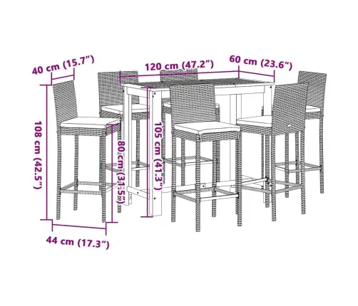 7-Daļīgs Dārza Bāra Mēbeļu Komplekts, Melns, Akācijas Koks, Pe Vidaxl