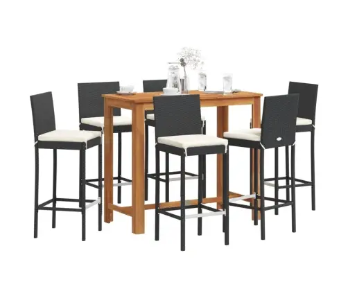 7-Daļīgs Dārza Bāra Mēbeļu Komplekts, Melns, Akācijas Koks, Pe Vidaxl