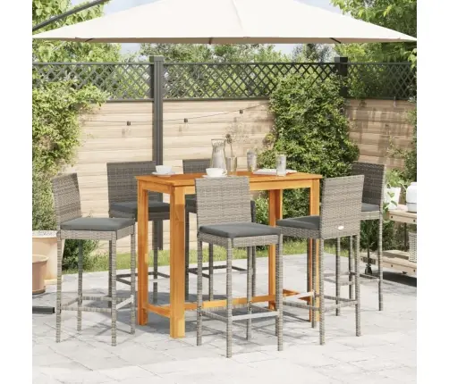 7-Daļīgs Dārza Bāra Mēbeļu Komplekts, Pelēks, Akācijas Koks, Pe Vidaxl