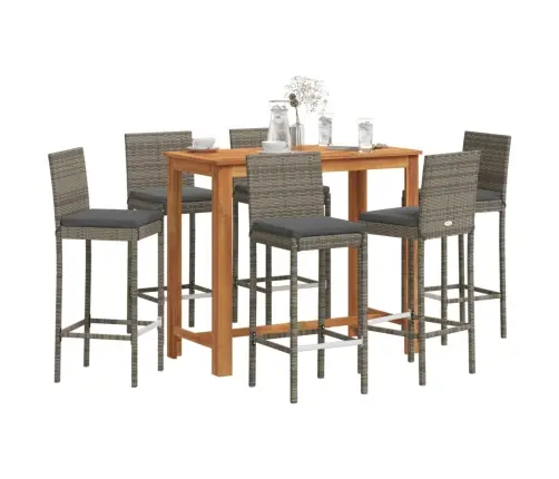 7-Daļīgs Dārza Bāra Mēbeļu Komplekts, Pelēks, Akācijas Koks, Pe Vidaxl