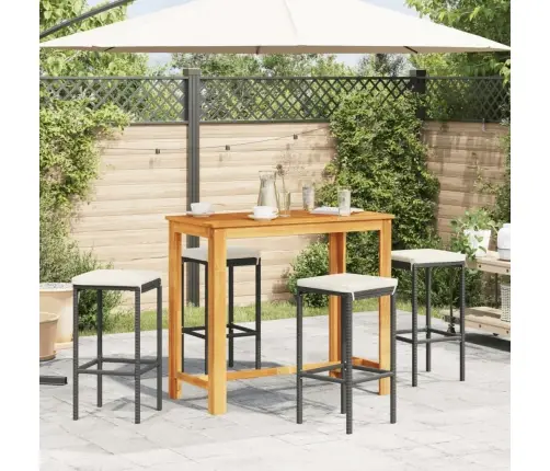 Sodo Baro Komplektas, 5 Dalių, Juodas, Akacija Ir Poliratanas