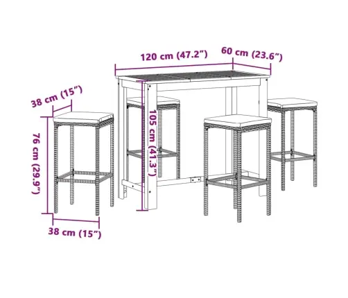 Sodo Baro Komplektas, 5 Dalių, Juodas, Akacija Ir Poliratanas