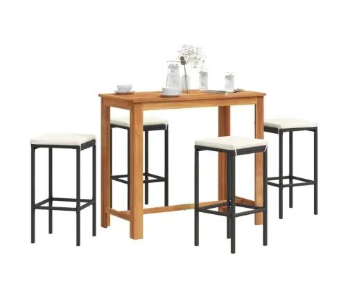 Sodo Baro Komplektas, 5 Dalių, Juodas, Akacija Ir Poliratanas