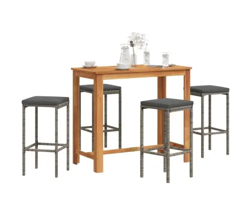 5-Daļīgs Dārza Bāra Mēbeļu Komplekts, Pelēks, Akācijas Koks, Pe Vidaxl