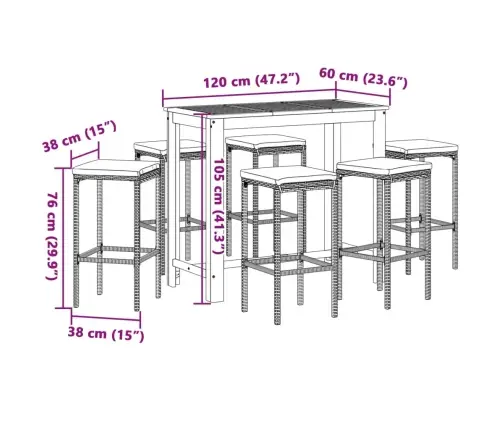 7-Daļīgs Dārza Bāra Mēbeļu Komplekts, Brūns, Akācijas Koks, Pe Vidaxl