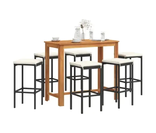 7-Daļīgs Dārza Bāra Mēbeļu Komplekts, Melns, Akācijas Koks, Pe Vidaxl