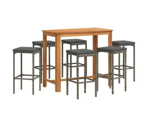 7-Daļīgs Dārza Bāra Mēbeļu Komplekts, Pelēks, Akācijas Koks, Pe Vidaxl