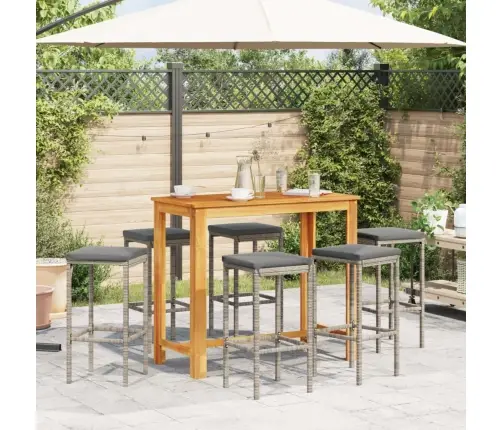 7-Daļīgs Dārza Bāra Mēbeļu Komplekts, Pelēks, Akācijas Koks, Pe Vidaxl