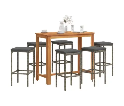 7-Daļīgs Dārza Bāra Mēbeļu Komplekts, Pelēks, Akācijas Koks, Pe Vidaxl