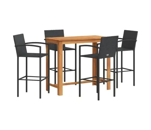 5-Daļīgs Dārza Bāra Mēbeļu Komplekts, Melns, Akācijas Koks, Pe Vidaxl