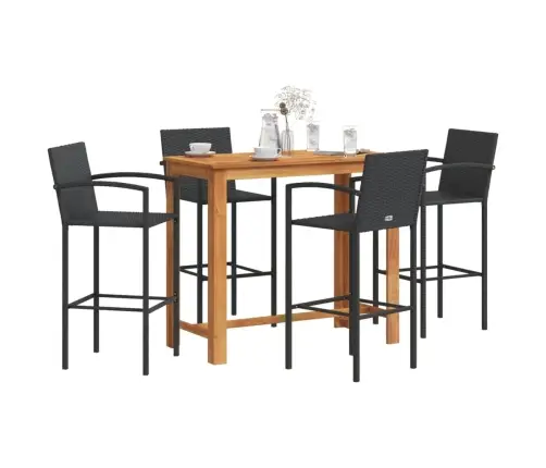 5-Daļīgs Dārza Bāra Mēbeļu Komplekts, Melns, Akācijas Koks, Pe Vidaxl