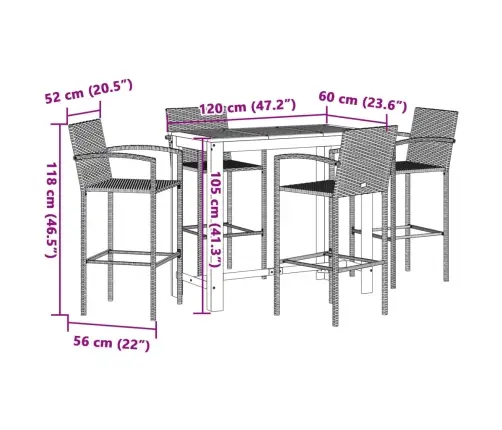 5-Daļīgs Dārza Bāra Mēbeļu Komplekts, Pelēks, Akācijas Koks, Pe Vidaxl