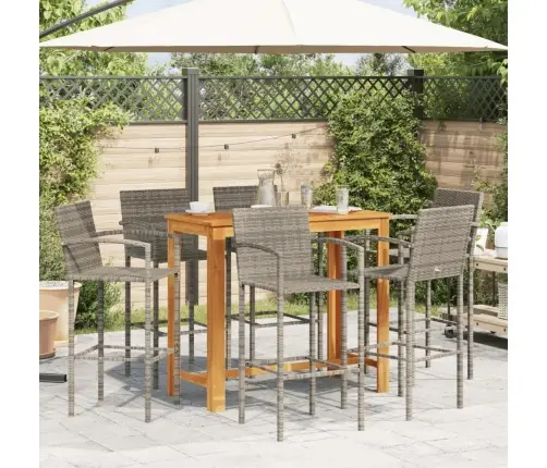 7-Daļīgs Dārza Bāra Mēbeļu Komplekts, Pelēks, Akācijas Koks, Pe Vidaxl